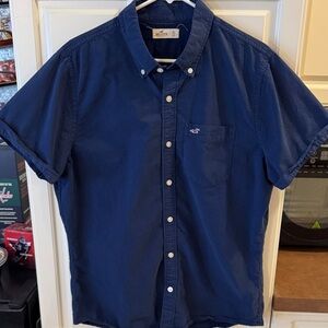 Hollister Men's Deep Blue Short Sleeve Casual Shirt, Med/Lg